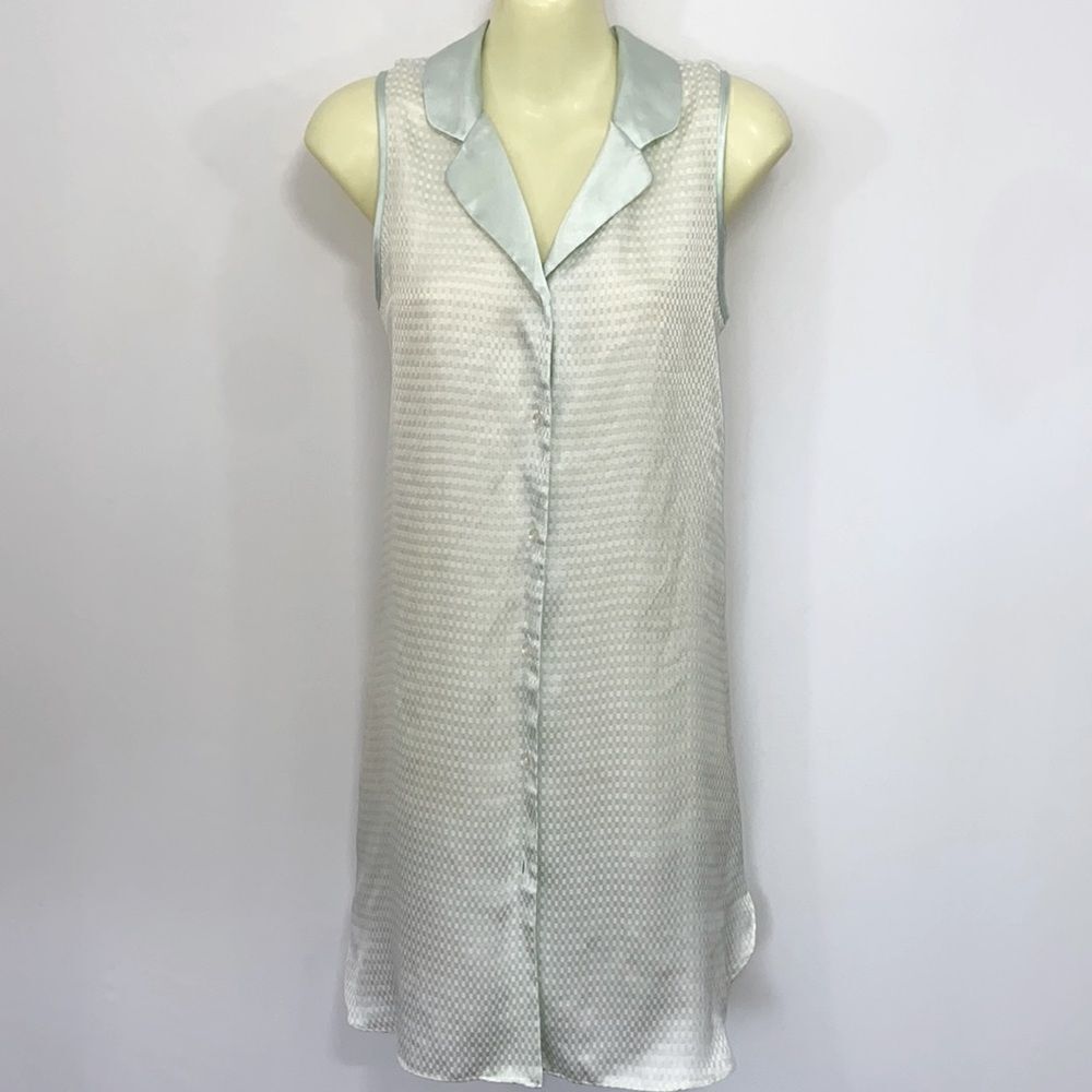 Halston Button Down Mint Green Mini Dress Tunic Sz Sm Exce…
